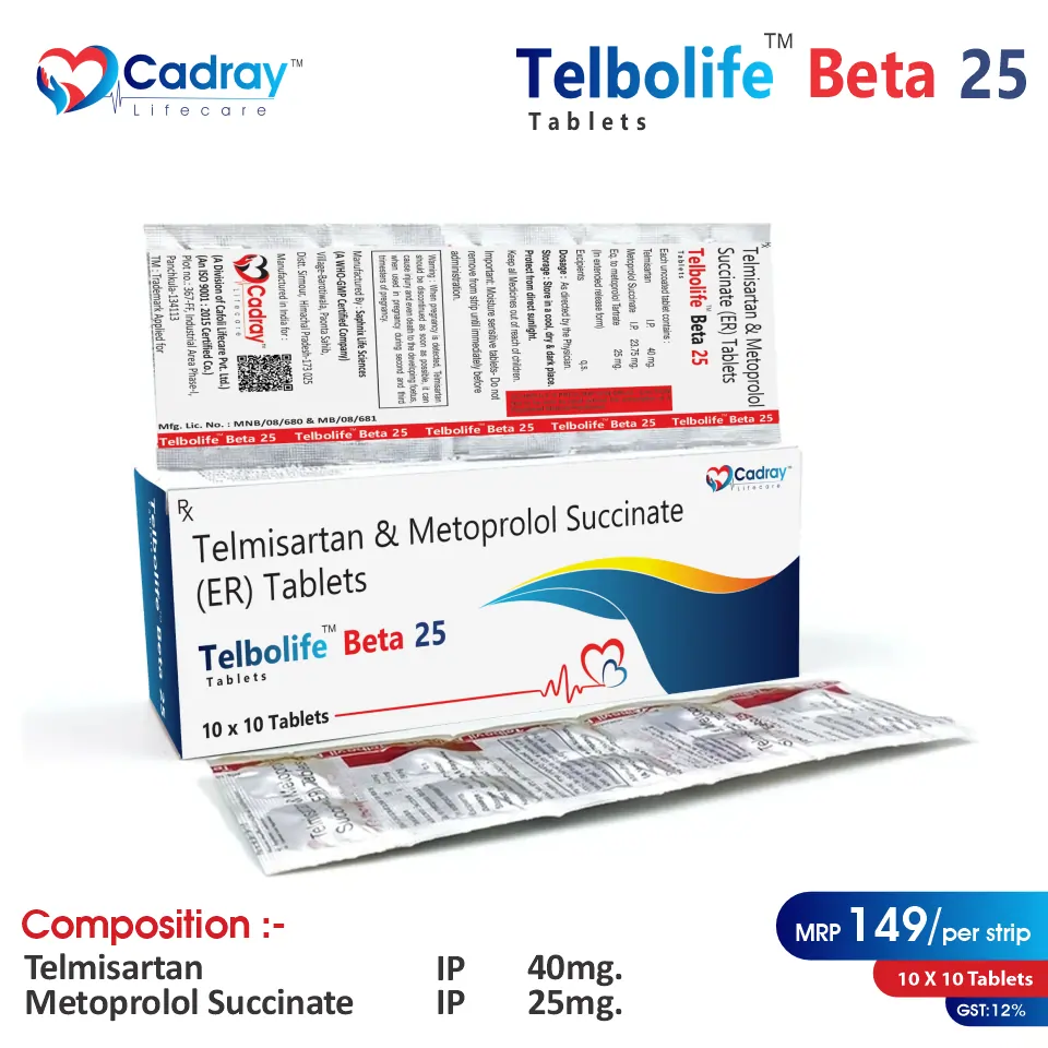 Telmisartan 40mg + Metoprolol SR 25mg | Cardiac Care | Best Price for PCD Pharma Franchise